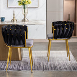 Living Room Chairs,Velvet Makeup Vanity Chair with Back Arm Modern Bedroom Accent Chair Elegant Comfy Single upholstered Chair with Gold Metal Legs(2 SET)