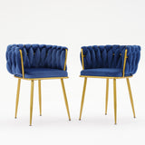 Living Room Chairs,Velvet Makeup Vanity Chair with Back Arm Modern Bedroom Accent Chair Elegant Comfy Single upholstered Chair with Gold Metal Legs(2 SET)