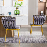 Living Room Chairs,Velvet Makeup Vanity Chair with Back Arm Modern Bedroom Accent Chair Elegant Comfy Single upholstered Chair with Gold Metal Legs(2 SET)